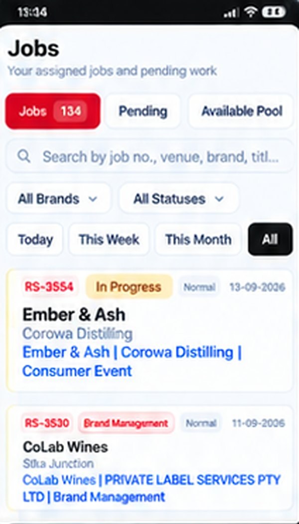 RepShare Jobs screen with assigned jobs