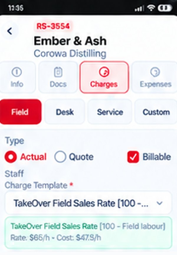 Selecting the work type and charge template