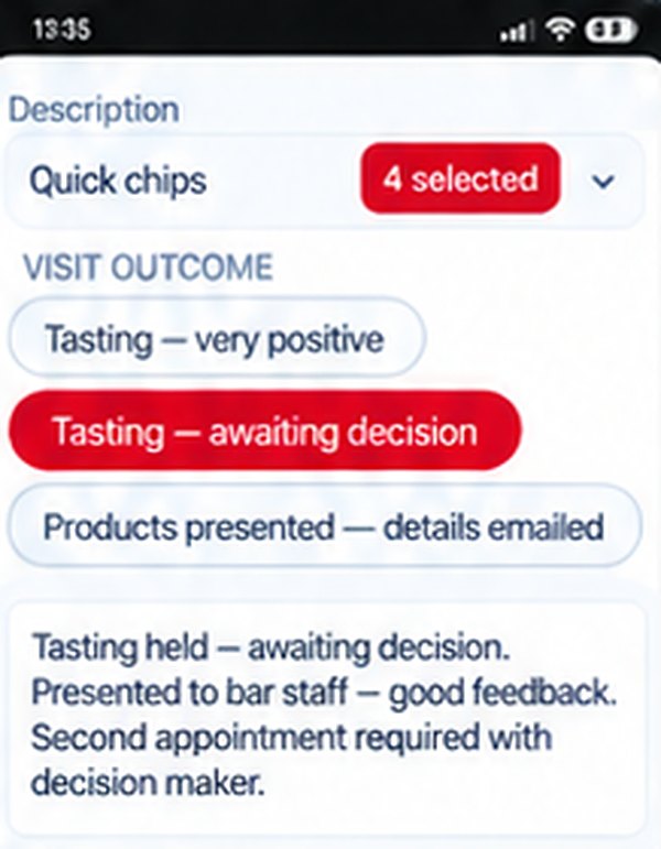 Visit outcome quick chips and notes