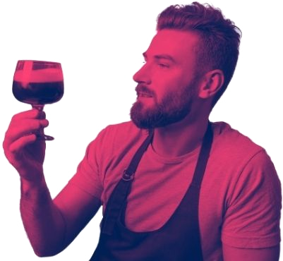 Sales: bartender judging a glass of red
