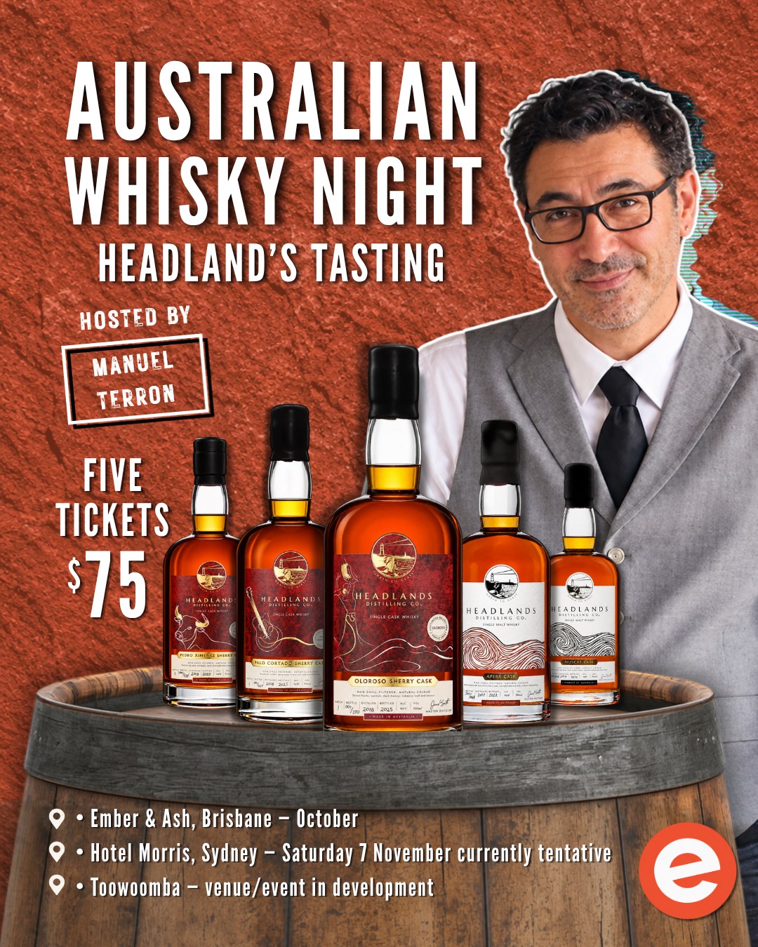 Australian Whisky Night Headlands tasting poster hosted by Manuel Terron