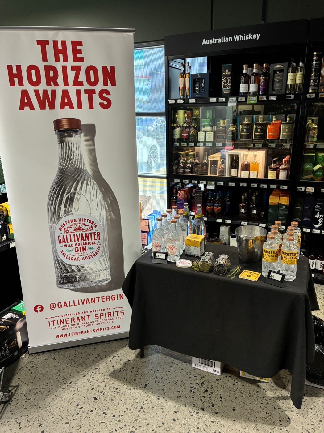 Tasting table set up beside the Australian whiskey bay