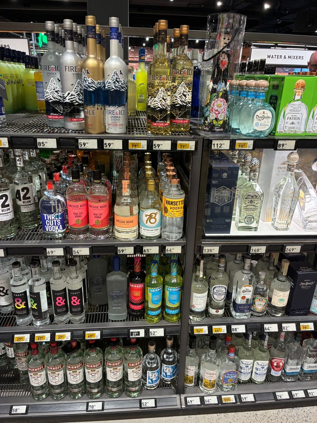 Vansetter Vodka ranged in a national retailer vodka bay among major brands
