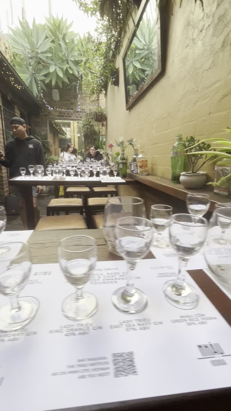 Tasting glasses set out on tasting mats